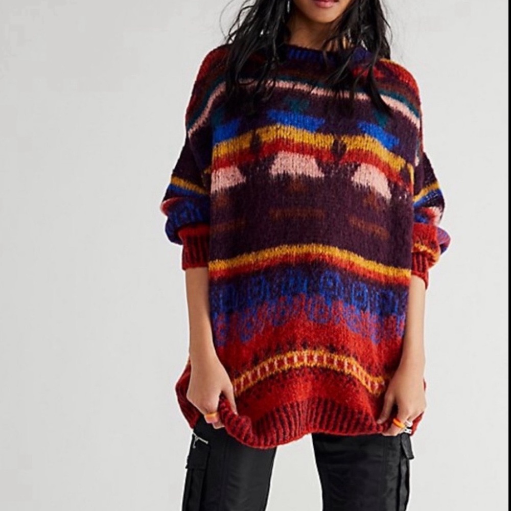 Free People Sunset Canyon Pullover Sweater ALPACA Oversized NWOT M Z542-6